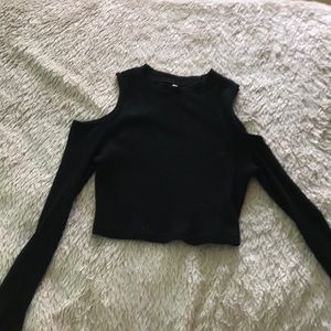 ribbed black long sleeve crop top